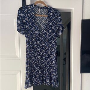 Free People Blue and White Geometric Mini Dress